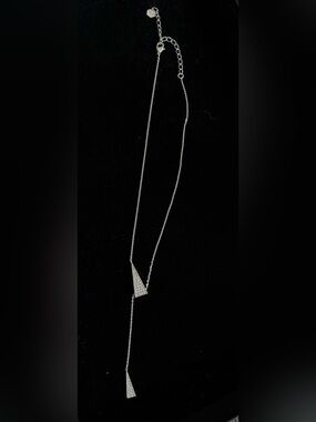 Touchstone Crystal Silver Triangle Drop Lariat Necklace